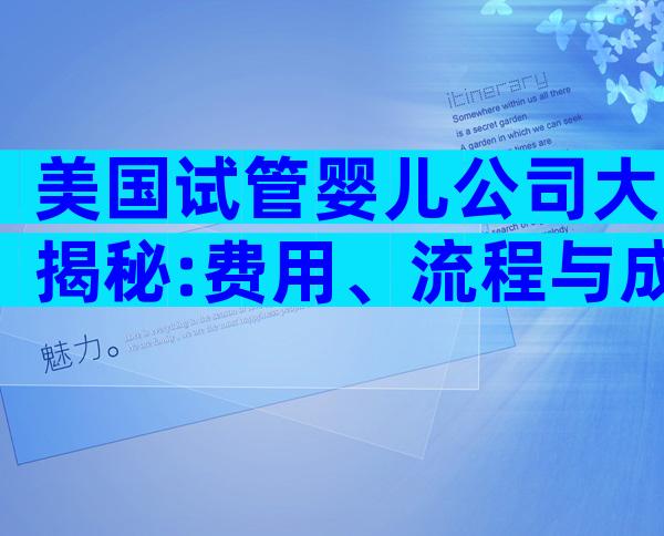 美国试管婴儿公司大揭秘:费用、流程与成功率全解析
