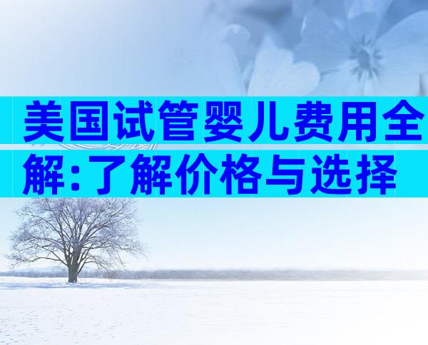 美国试管婴儿费用全解:了解价格与选择