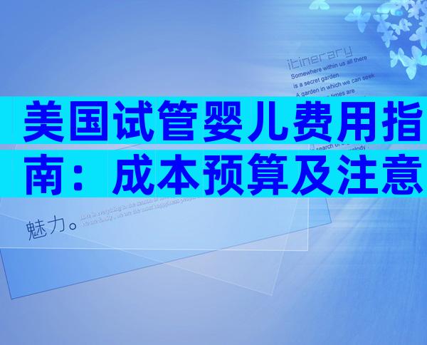 美国试管婴儿费用指南：成本预算及注意事项