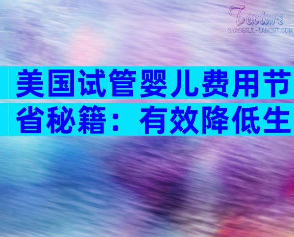 美国试管婴儿费用节省秘籍：有效降低生育成本的实用策略