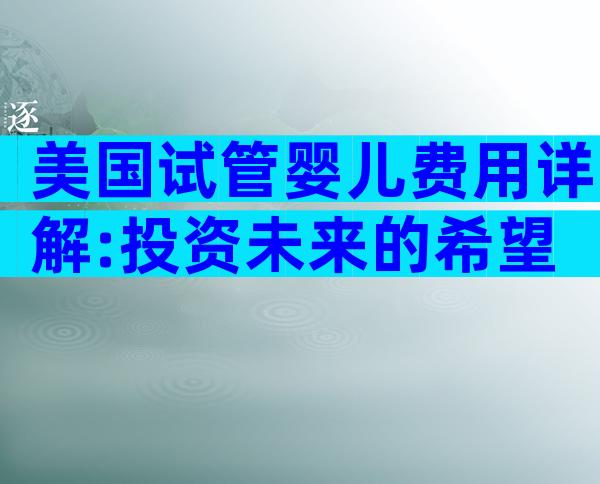 美国试管婴儿费用详解:投资未来的希望