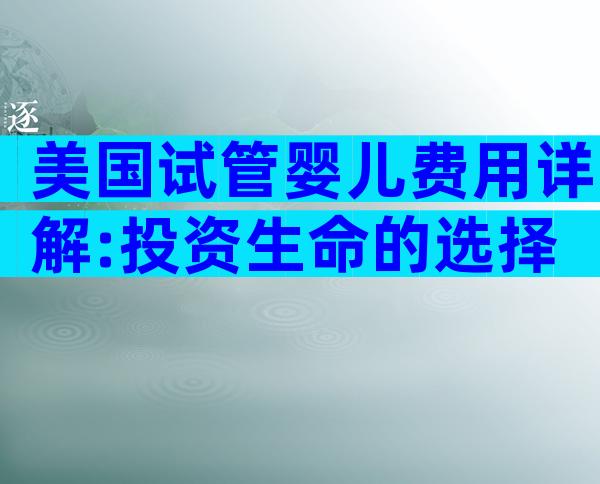 美国试管婴儿费用详解:投资生命的选择