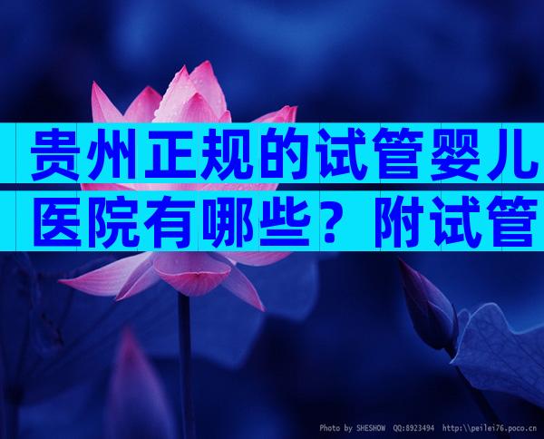 贵州正规的试管婴儿医院有哪些？附试管医院费用及成功率介绍！