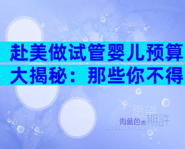 赴美做试管婴儿预算大揭秘：那些你不得不知道的费用清单