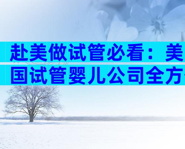 赴美做试管必看：美国试管婴儿公司全方位对比与选择