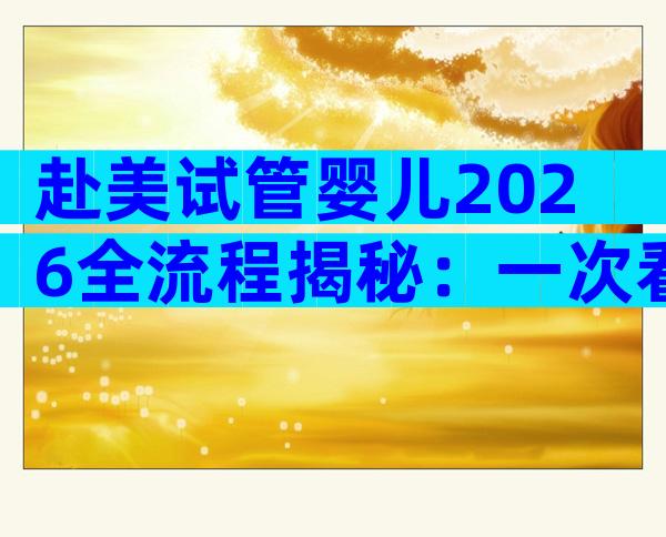 赴美试管婴儿2026全流程揭秘：一次看懂赴美生育准备与注意事项