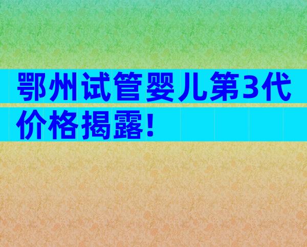 鄂州试管婴儿第3代价格揭露!