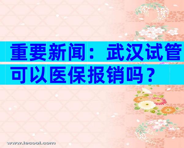 重要新闻：武汉试管可以医保报销吗？