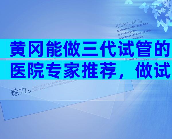 黄冈能做三代试管的医院专家推荐，做试管有保障吗？
